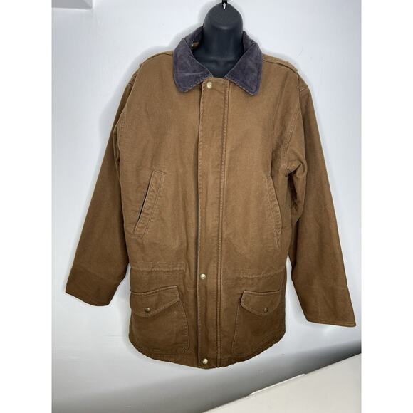 LL Bean Canvas Sherpa Lined Pockets Brown Coat Jacket Size Small Men’s Regular - Picture 1 of 14
